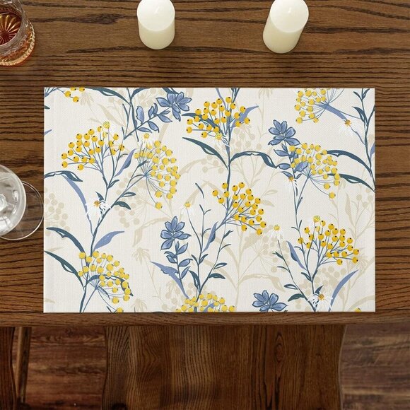 Dining Table Placemats Set Of 6Cotton Linen,Vintage Floral Plant,Heat Resistant - Picture 2 of 8